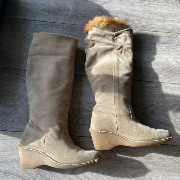 Maxine of Canada Genuine Fur Suede  Leather Square Toe Foldover Boots - Picture 13 of 15